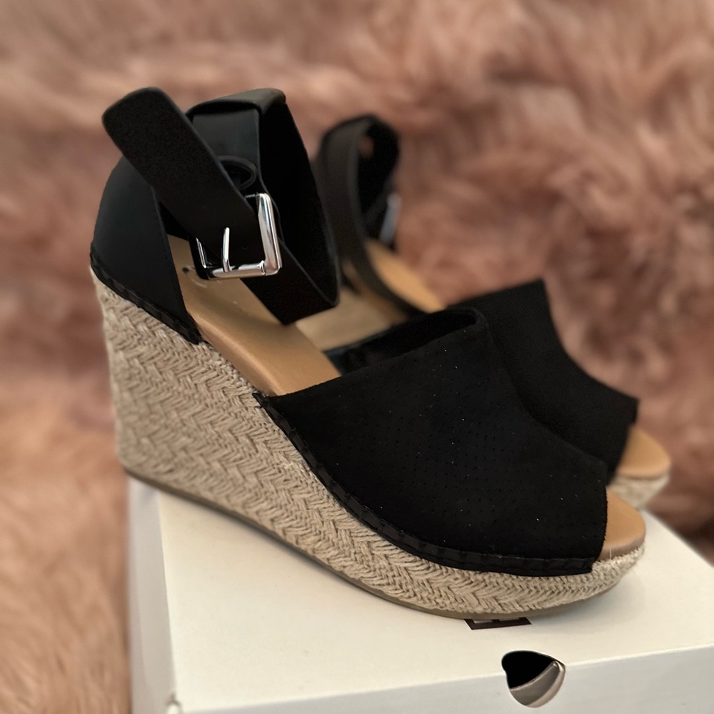 Black Suede Wedge Sandals